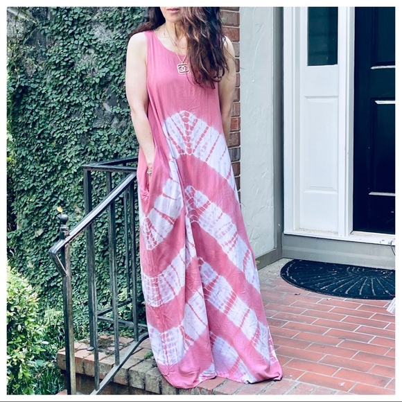 #07 Tie Dye loose fit sleeveless pockets maxi dress - Picture 3 of 8